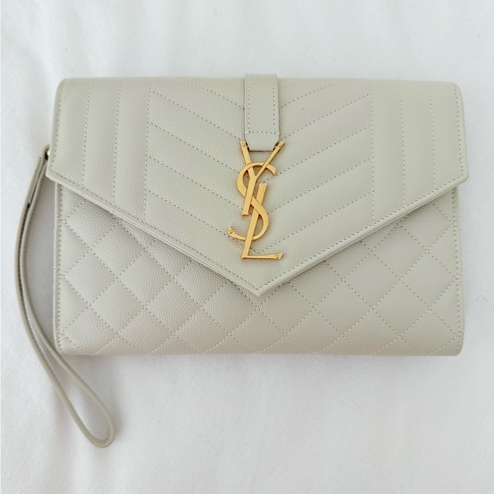 Saint Laurent Envelop Flap Leather Pouch - Blanc Vintage